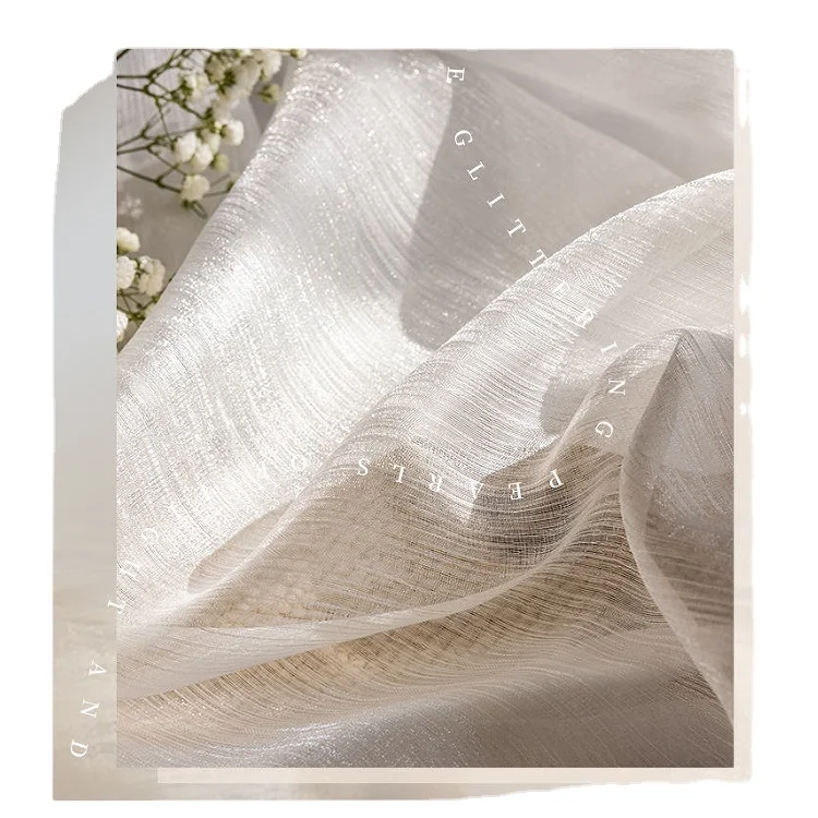 Look Sheer Curtain Fabric Wholesale Shining Linen for Living Room 290cm Tulle Woven Cafe Window Printed HF Bay Window Blackout
