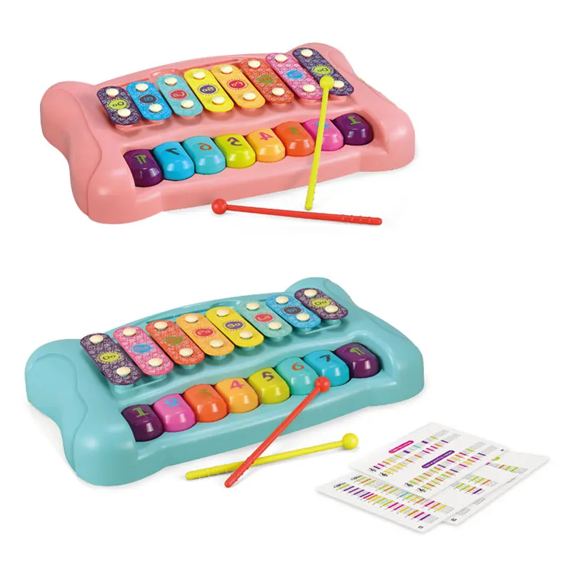 2 in 1 Multicolored Keyboard Piano Toy Preschool Educational Musical Learning Instruments Toy Baby Piano Xylophone for Kids