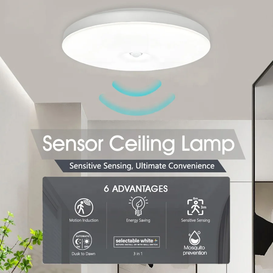 round square bunnings indoor exterior ceiling mount one wireless radar motion activated sensor overhead porch ceiling light