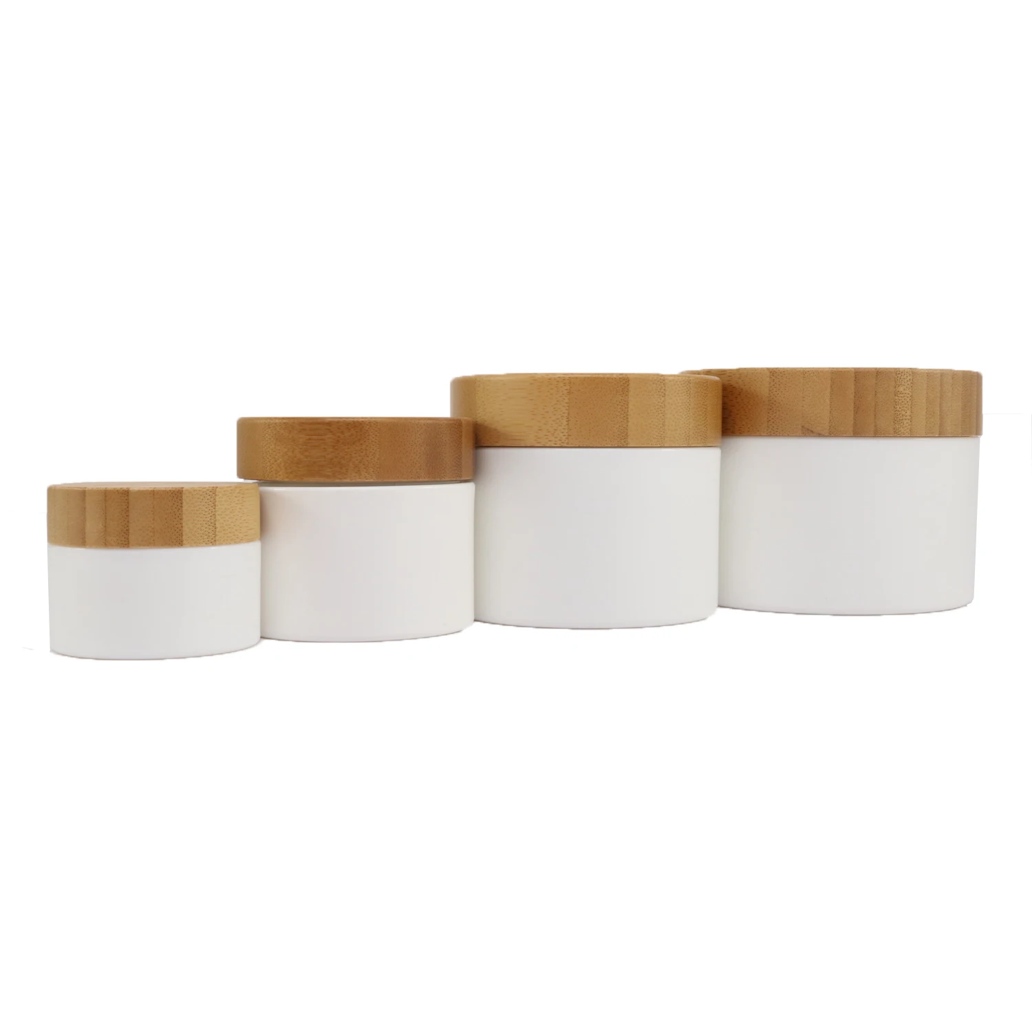 Beauty Body Butter Cosmetic container white plastic PP cosmetic cream jar with bamboo lid
