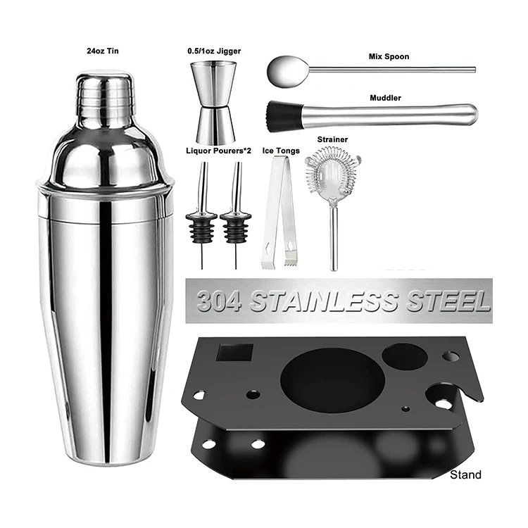 Оптовая продажа набор для смешивания бармена из нержавеющей стали с подставкой аксессуаров бара смешанные Коктейльные шейкеры дома вечеринки