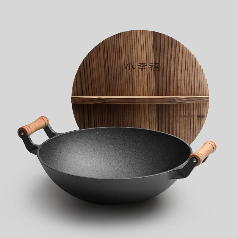 Round Popular Smokeless Type Cast Iron Wok Double Handle Pan Outdoor Cooking Pot Cast Iron Big Wok With Two Ears