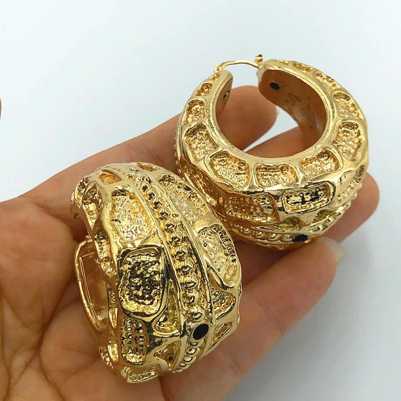 18k Wedding Large Earrings Women Dubai Big Gold Plated Jewelry Hollow Chunky Gold Hoop Earrings
