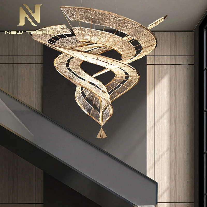 Art Style Bespoke Indoor Decoration Pendant Light Hotel Villa Hall Staircase Ring Led Chandelier