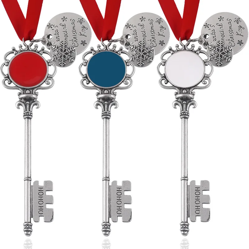Ornaments Christmas Key-shaped Metal Tree Pendant Snowflake Blank Sublimation Blanks Pendants