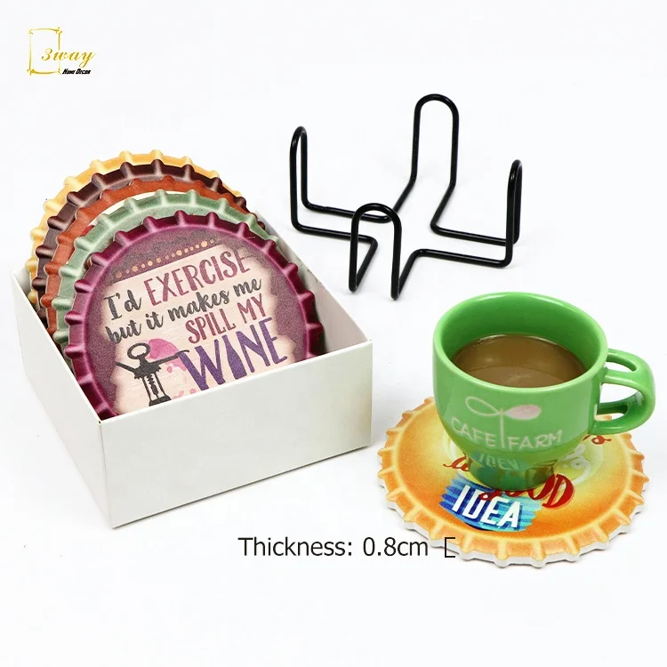 Kitchen decor OEM custom shinny matt absorbent beer tea coffee ceramic coasters cup mat placemat with cork heat resistant