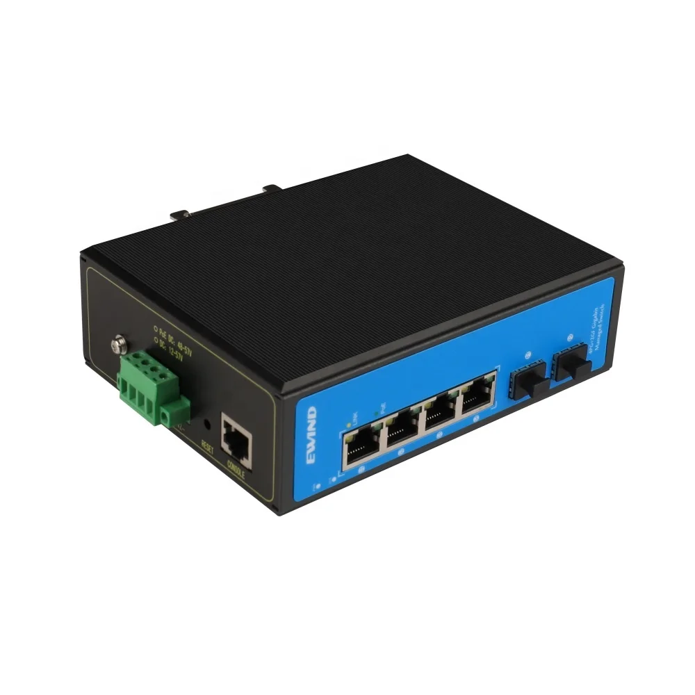Managed 4*10/100/1000M+2*/100/1000M SFP fiber Ports Support L2  Gigabit Industrial PoE Switch