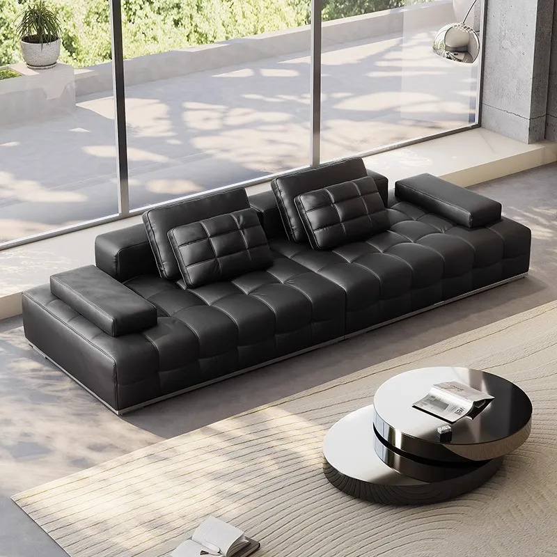 Luxury Leather Sofa Italian Minimalist Large Living Room Furniture Villa Customer Corner Sofa Modern Couch
