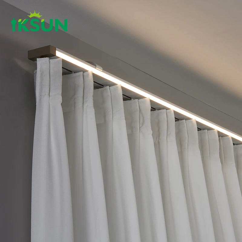 IKSUN Heavy Duty Aluminium LED Light Curtain Track Rail Accessories Hotel Remote Control LED Curtain Track