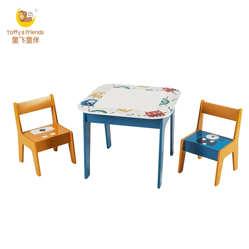 Toffy & Friends Wooden Kids Table and Chairs Set with Storage Child Block Activity Table Desk Sets