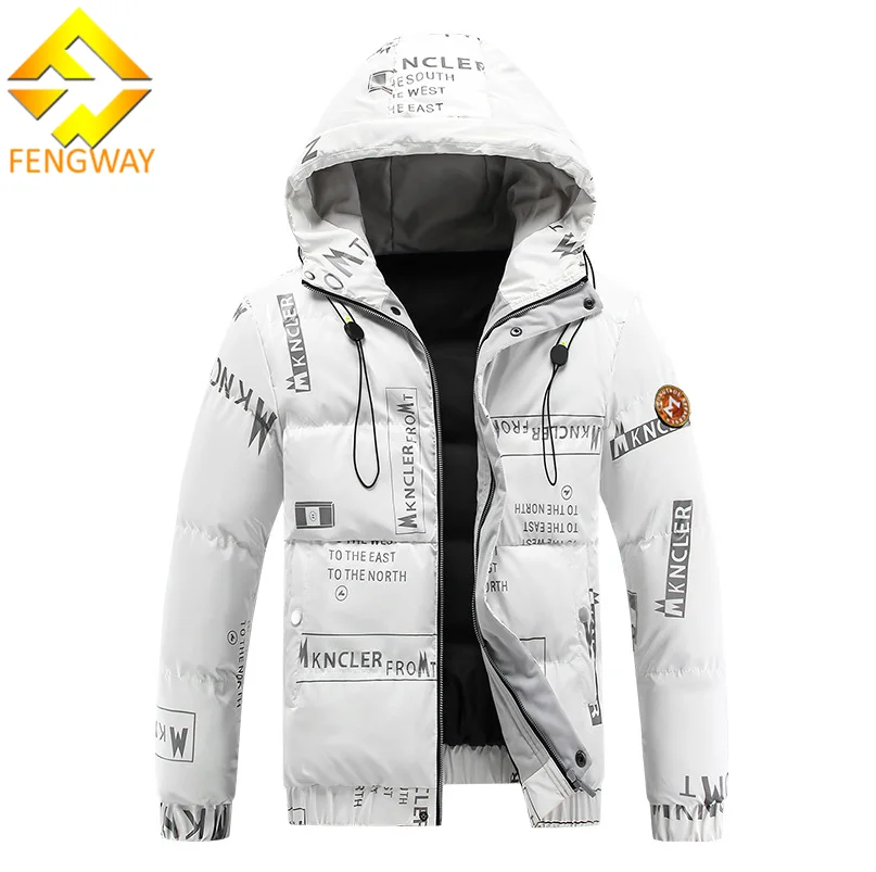 Fengway Custom Logo StreetWear 100% Polyester Printed Bomber Hooded Coat Winter Unisex Puffer Coat Men Bubble Jacket