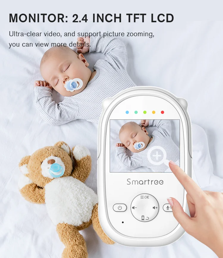 Mini Smart 2.4 Inch LCD Display Baby Monitor Pan and Tilt Four Cameras Cry Voice Detection Babies Monitor for Babe Surveillance