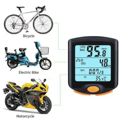 Wireless EL backlight big screen bicycle clock with temperature digit display for Motorcycle and Electric bike