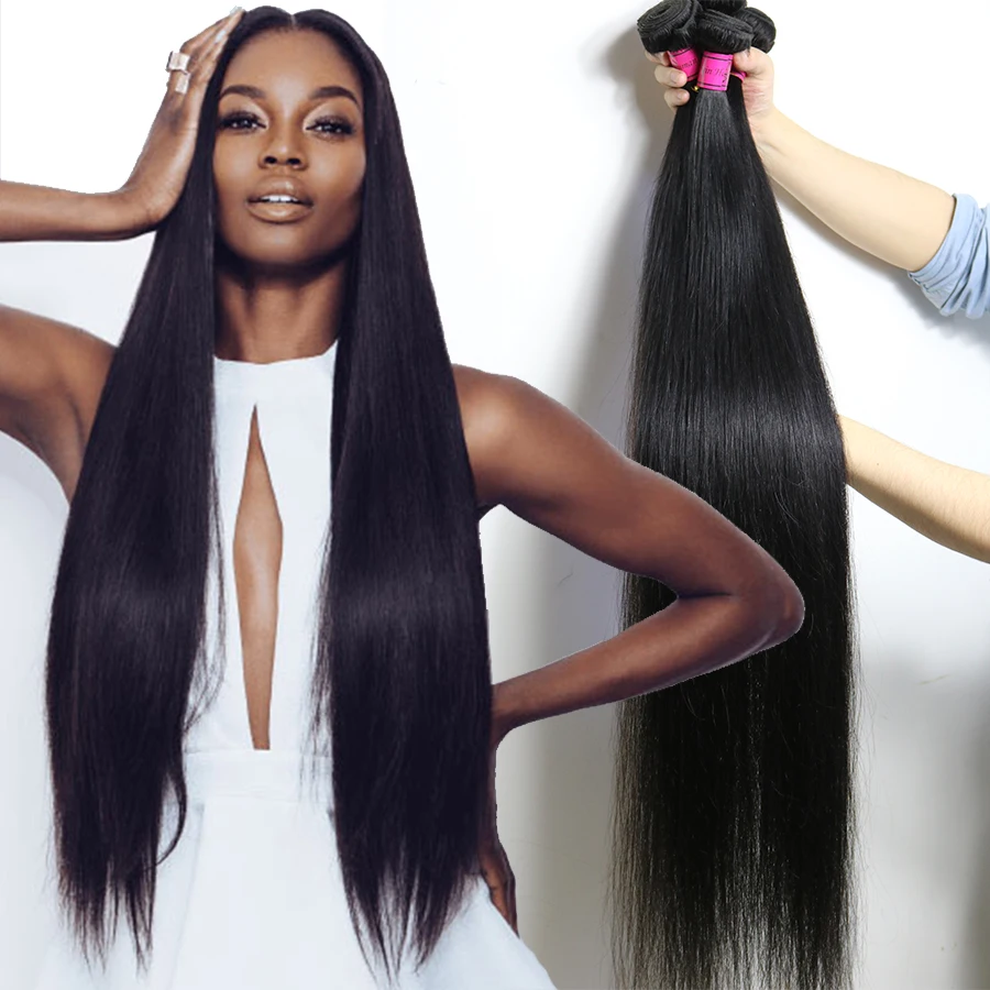 28 30 32 Inches Body Deep Water Wave Human Hair Bundles Indian Virgin Hair Long 34 36 40 Inches Straight Hair Weave Bundles