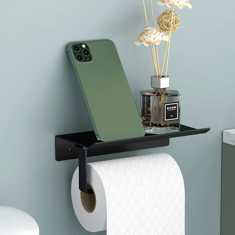 Toilet Paper Holder with Anti-Drop Phone Shelf Toilet Paper Dispenser Holder for Bathroom aluminium Toilet Tissue Roll Holder