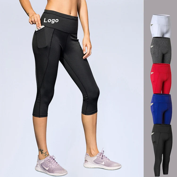 
 Оптовая продажа OEM Высокое качество переработанная ткань 90 полиэстер 10 Спандекс печатный логотип фитнес пользовательские леггинсы с карманом  