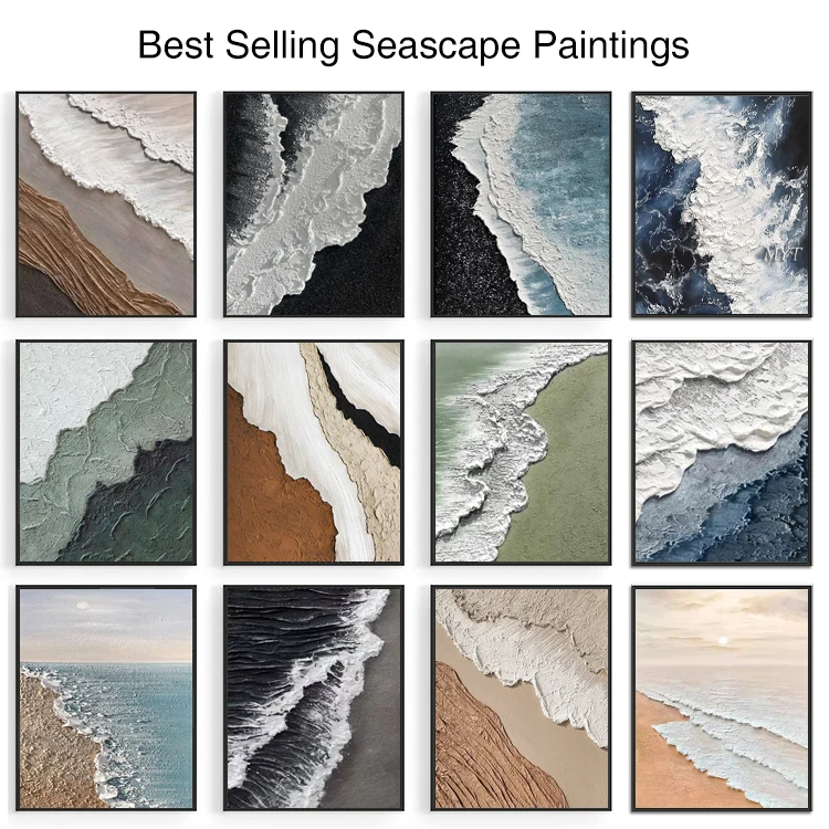 Home Decor Handmade Acrylic Ocean Waves Beach Artwork Abstract Wall Art 3D Textured Seascape Paintings