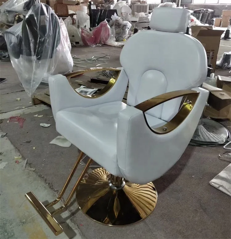 Siman wholesale China trade fold up portable hydraulic barbers chairs boys pink white beige styling chair with gold round base