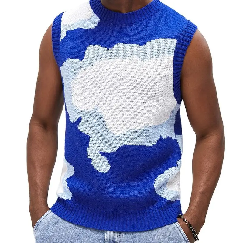 Custom OEM & ODM men sweater vest pullover knitwear jacquard Pattern Sleeveless Knit top Spring knitted Sweater vest for men