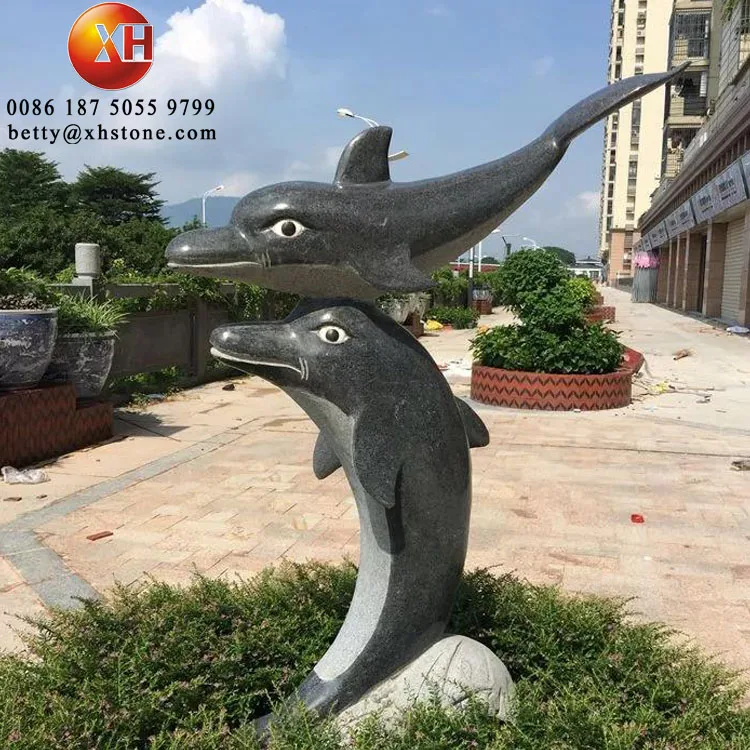 Super Large Outdoor Garden Decorative Ornaments Hand Carved Natural Stone Carving Animals Statue Figures Cute Dolphin Sculptures