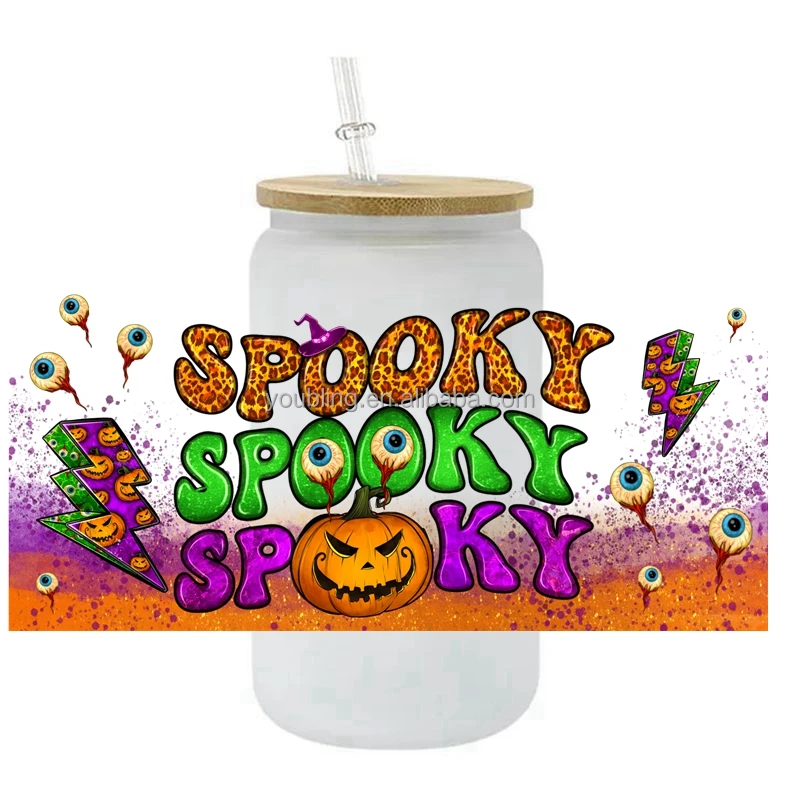 New Halloween UV DTF Cup Wrap Transfers Stickers Wholesale Custom UV DTF Cup Wrap Transfers Halloween Horrible Theme For 16OZ