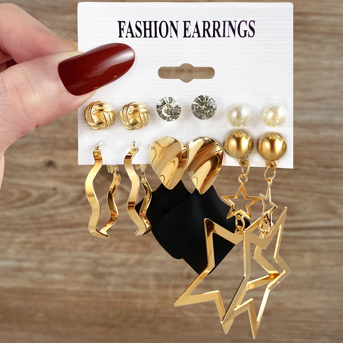Hot Sale Trendy Gold Star Hoop Earrings Set For Women Jewelry Party Gift Geometric Pearl Circle Drop oil Stud Earrings Set