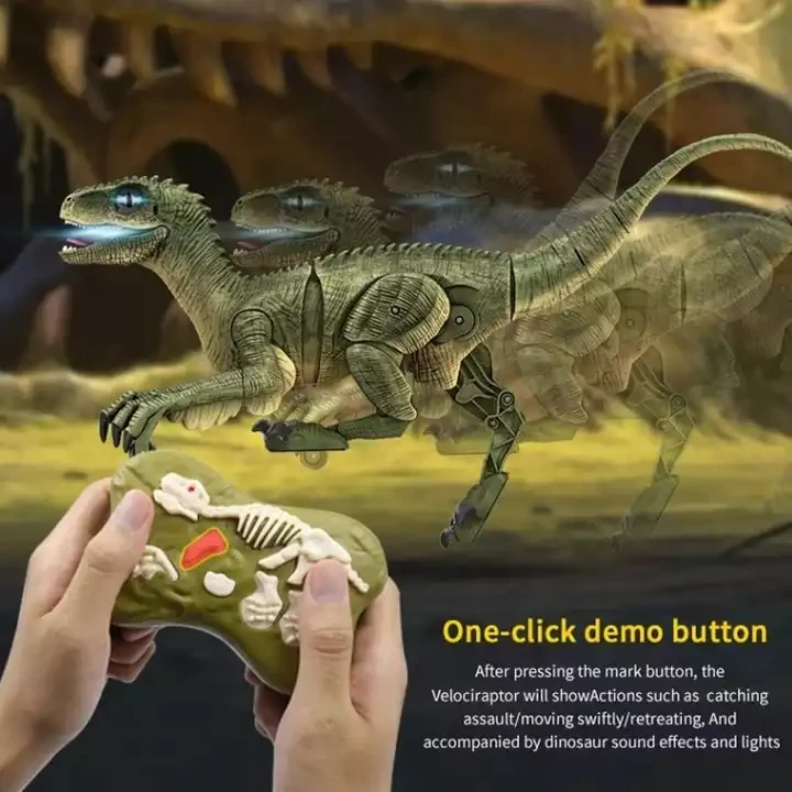 2.4G RC Dinosaur Robot Toy Walking Veloci Auto-demo with Simulated  Sound Dinosaur