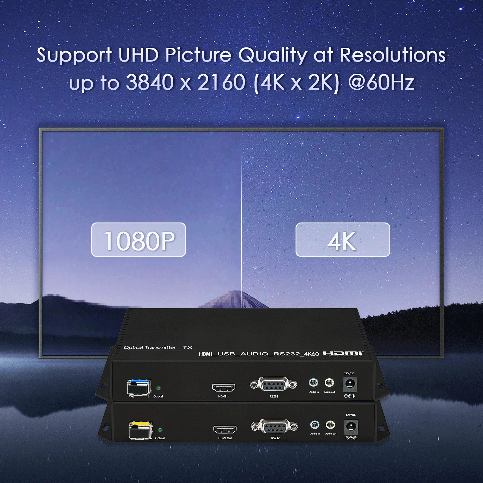 OEM ODM 4K60 HDMI Over Fiber Extender Single Mode 10KM LC SFP HDMI KVM Fiber Optic Extender