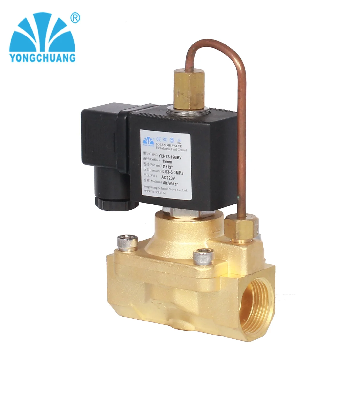 Yongchuang YCH12 normally OPEN high pressure water air  compressor brass solenoid valve for blowing machine