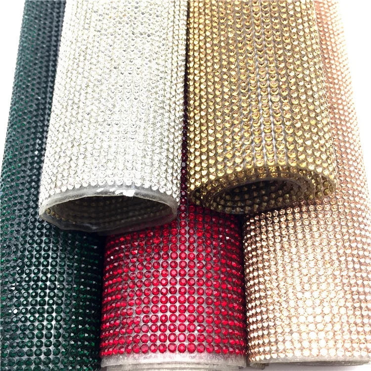 SS6/SS8 Crystal Glass 24*40cm Self-sticking Rhinestone Mesh Sheet Various Color Trimming Sheet