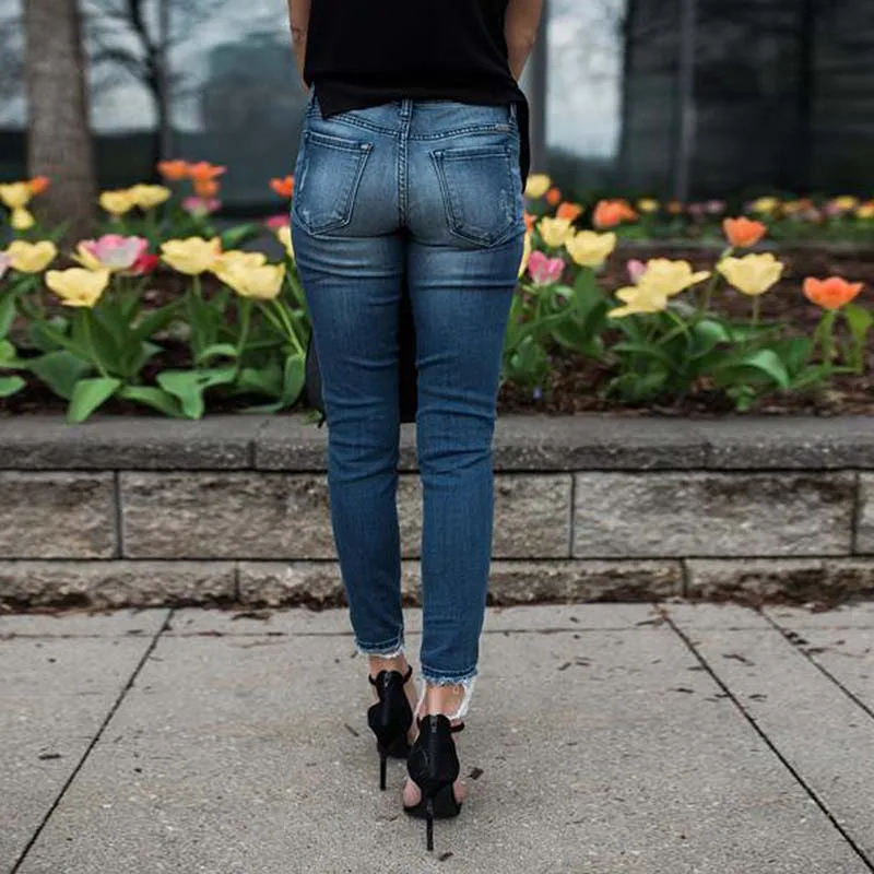 Модные новые обтягивающие пикантные джинсы в стиле ретро, женские эластичные рваные джинсы-карандаш с заниженной талией