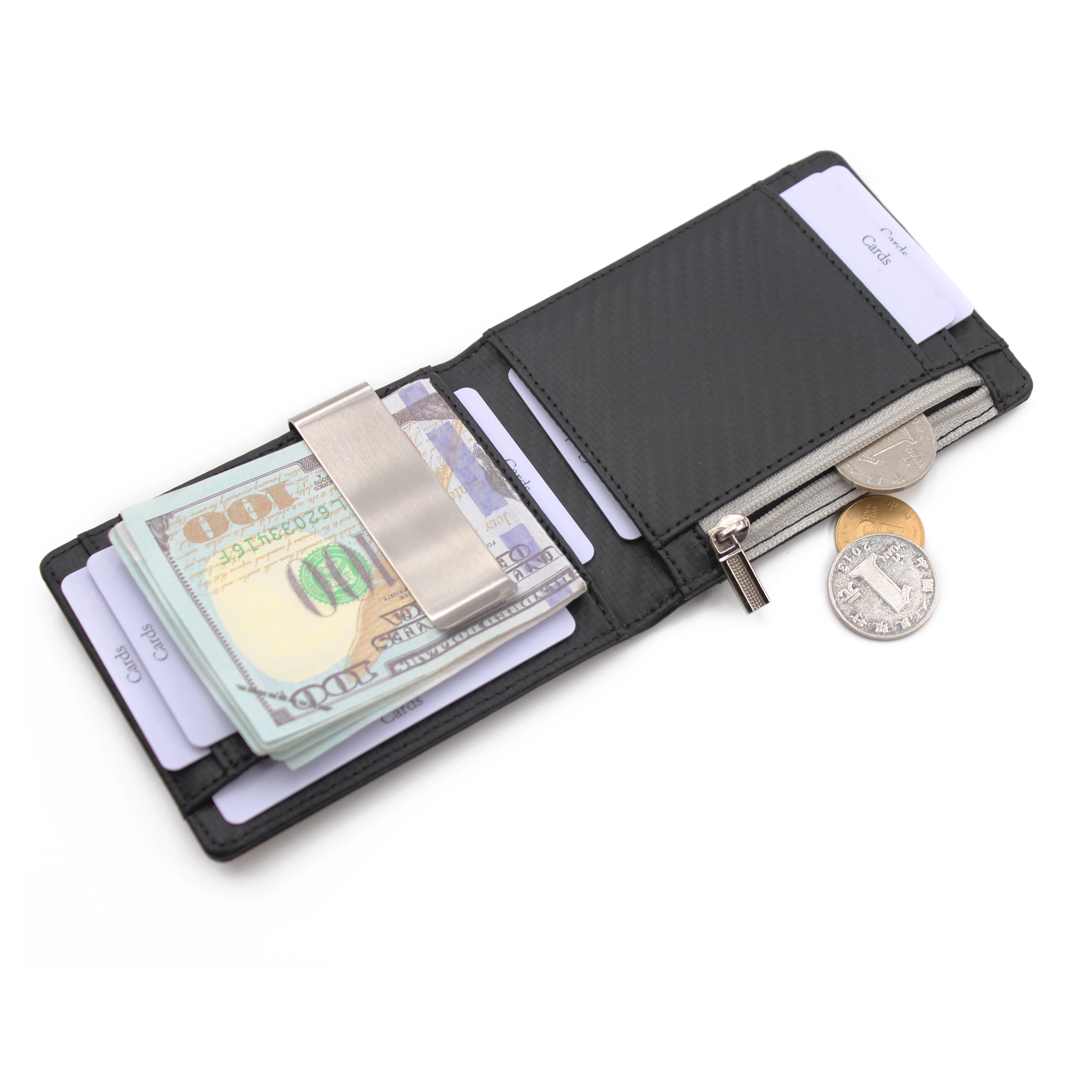 
Custom RFID money clip slim mens trick wallet with zip coin pocket card holder genuine leather magic wallet elastic straps 