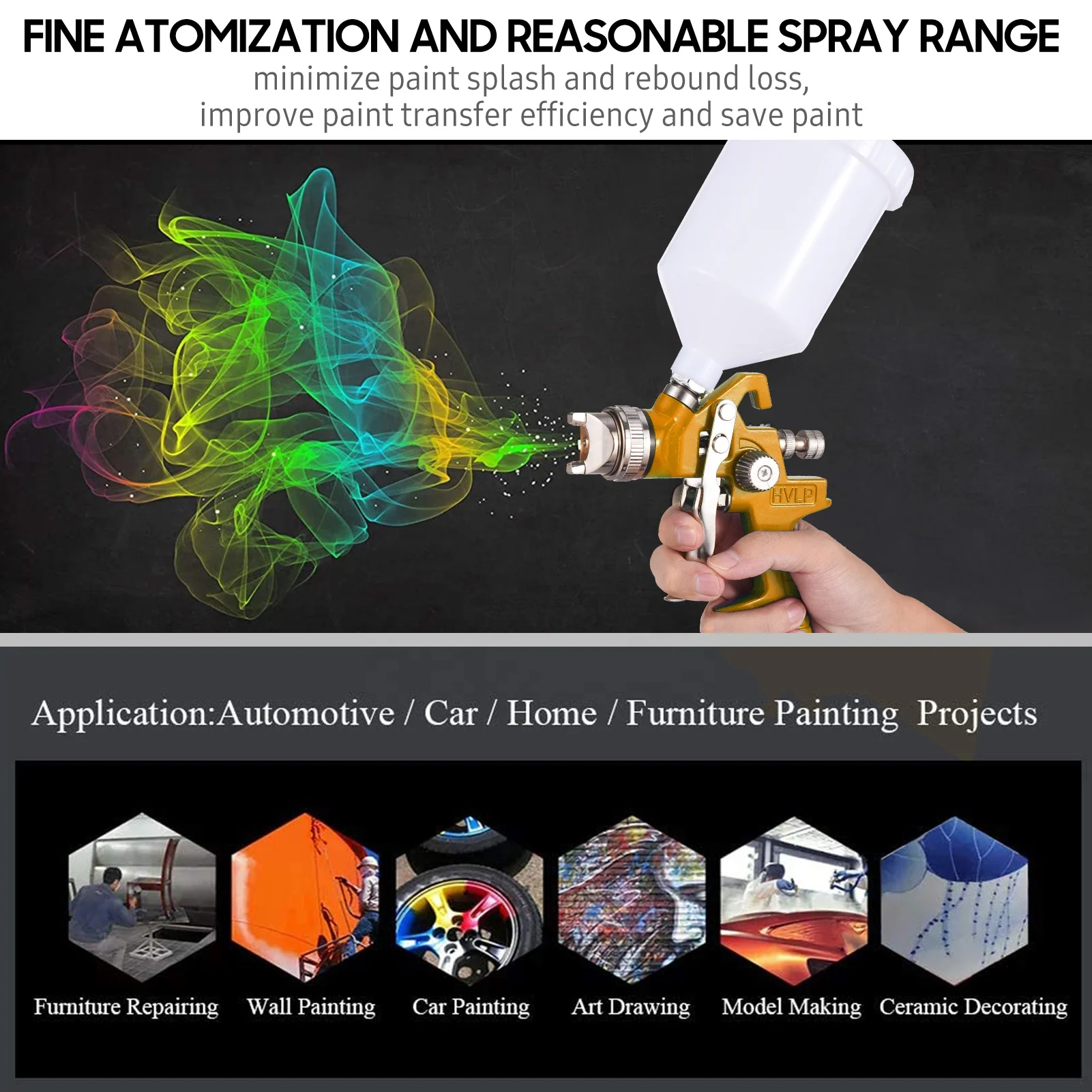 Hot HVLP Spray Gun Painting Gun Nozzle Spray Guns Gravity-Feed Airbrush Paint Spray Tool with 3pcs Nozzles for Car Furniture