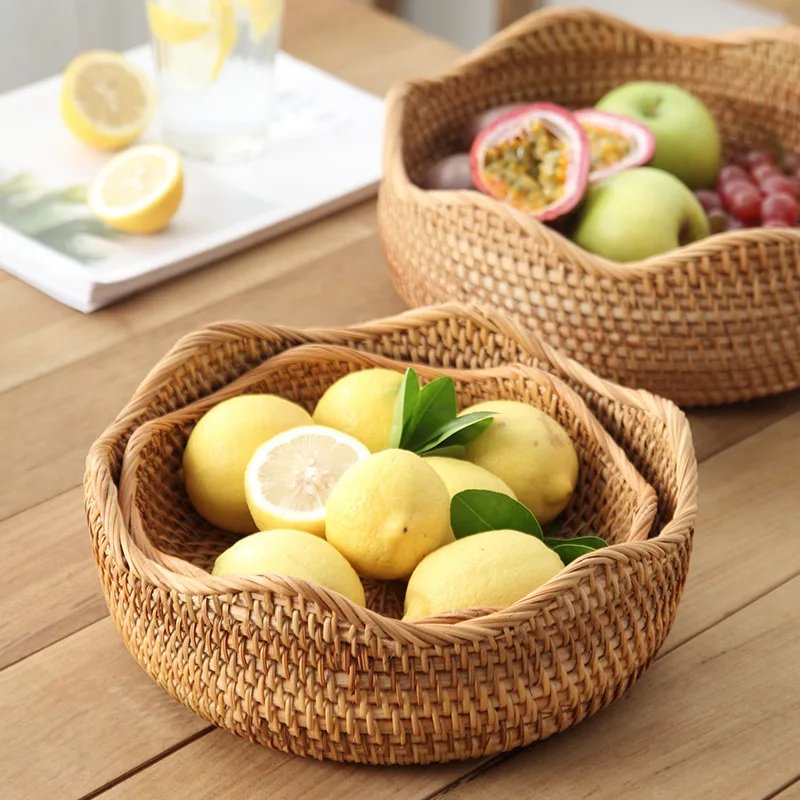 Lnasidel Rattan Woven Wicker Picnic Fruit Shopping Basket  Homm Chaussur Home Storage Baskets