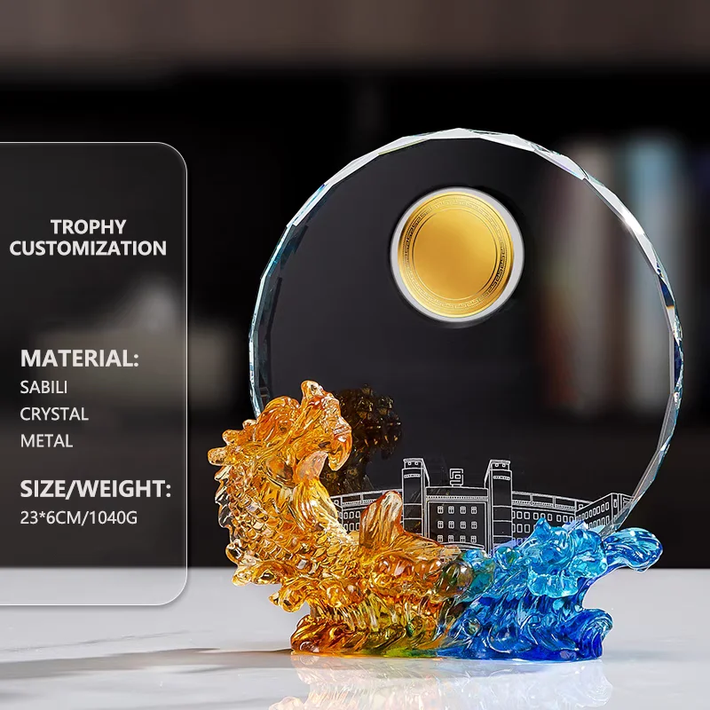 JN Etched Crystal Glass Medal Awards Crystal Glass Digital Trophy Award Custom Number Logo Digital Crystal Trophy With Wood Base