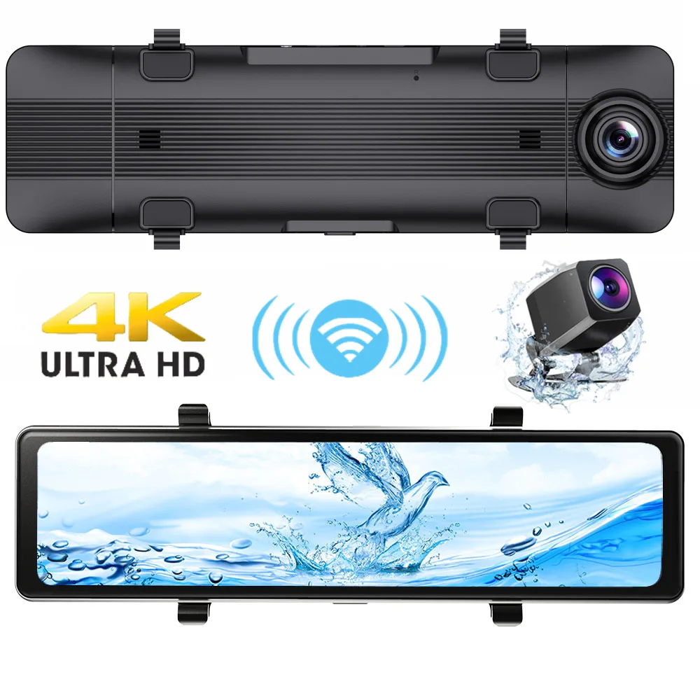 11 Inch 4K 3840*2160P Car Dash Cam Carplay & Android Auto Rearview Mirror Video Record WIFI Loop Record Phone APP Car Dvr