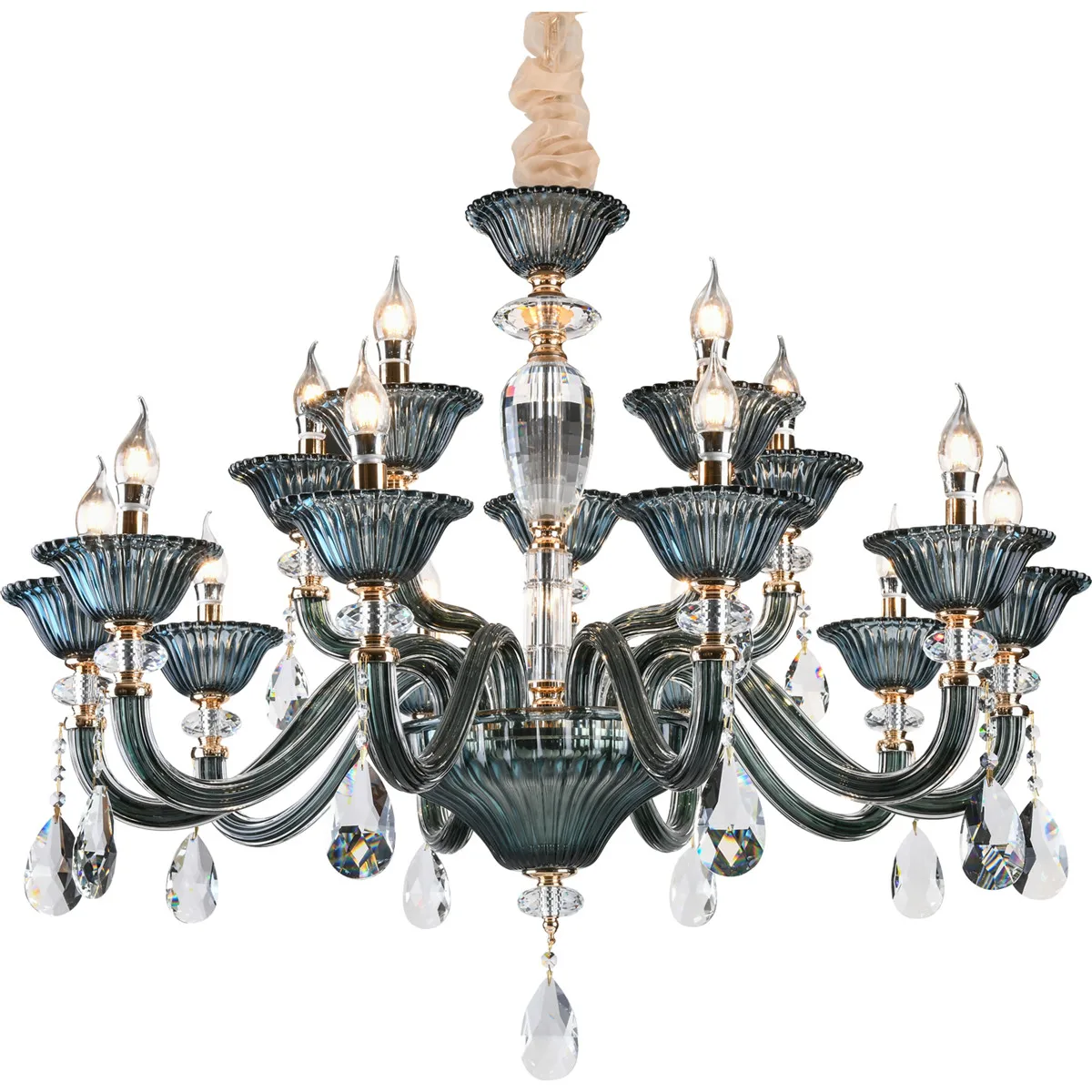 Candle Crystal Chandelier High-end Atmospheric Dark Green European Modern Decorative Lighting and Circuitry Design Energy Saving