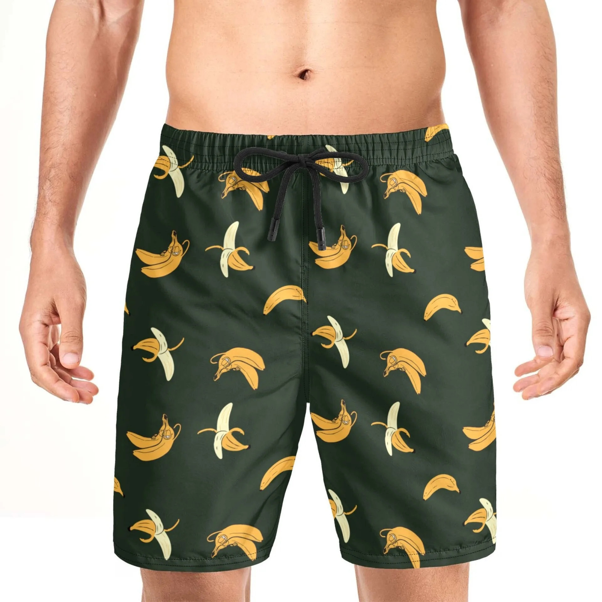 Custom Summer fashion Guys Letter Graphic Banana Print Drawstring Waist 5 inch Shorts for Men