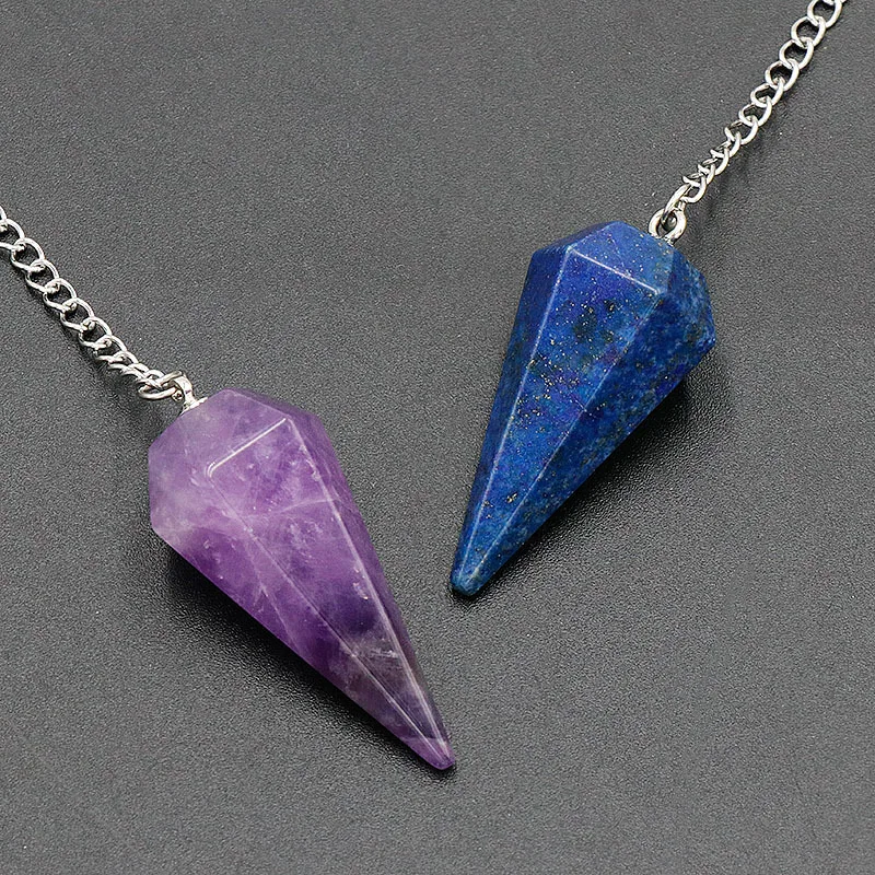 Natural crystal agate hexagonal pendulum stone with amethyst rose quartz multi-colored pendant necklace