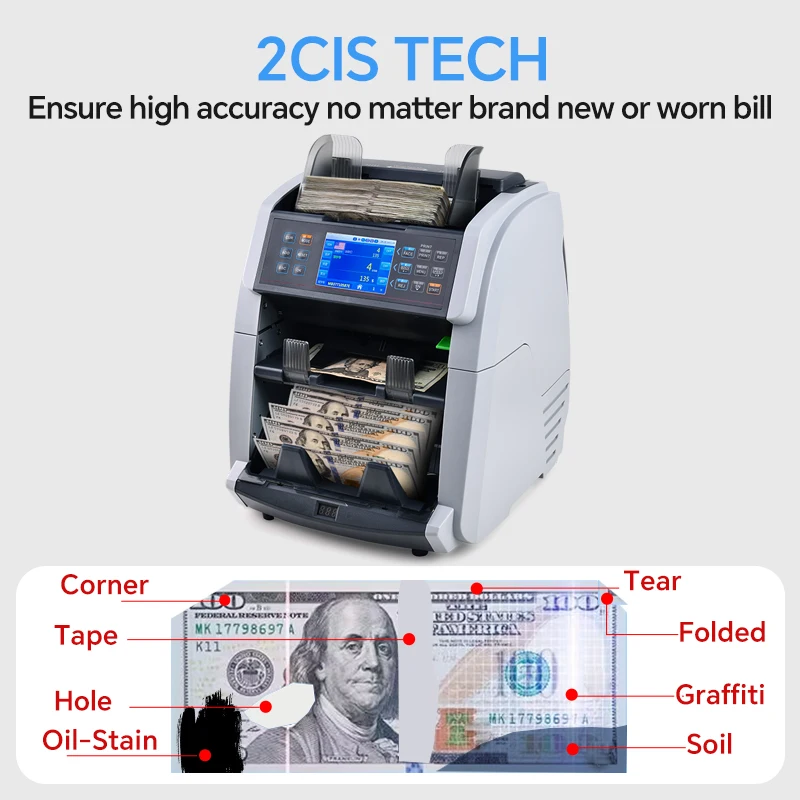 Weirong 6070 Mixed Denomination 2 CIS Authenticating Coin Counting Machine Money Counter Detector Verifier Currency Machine
