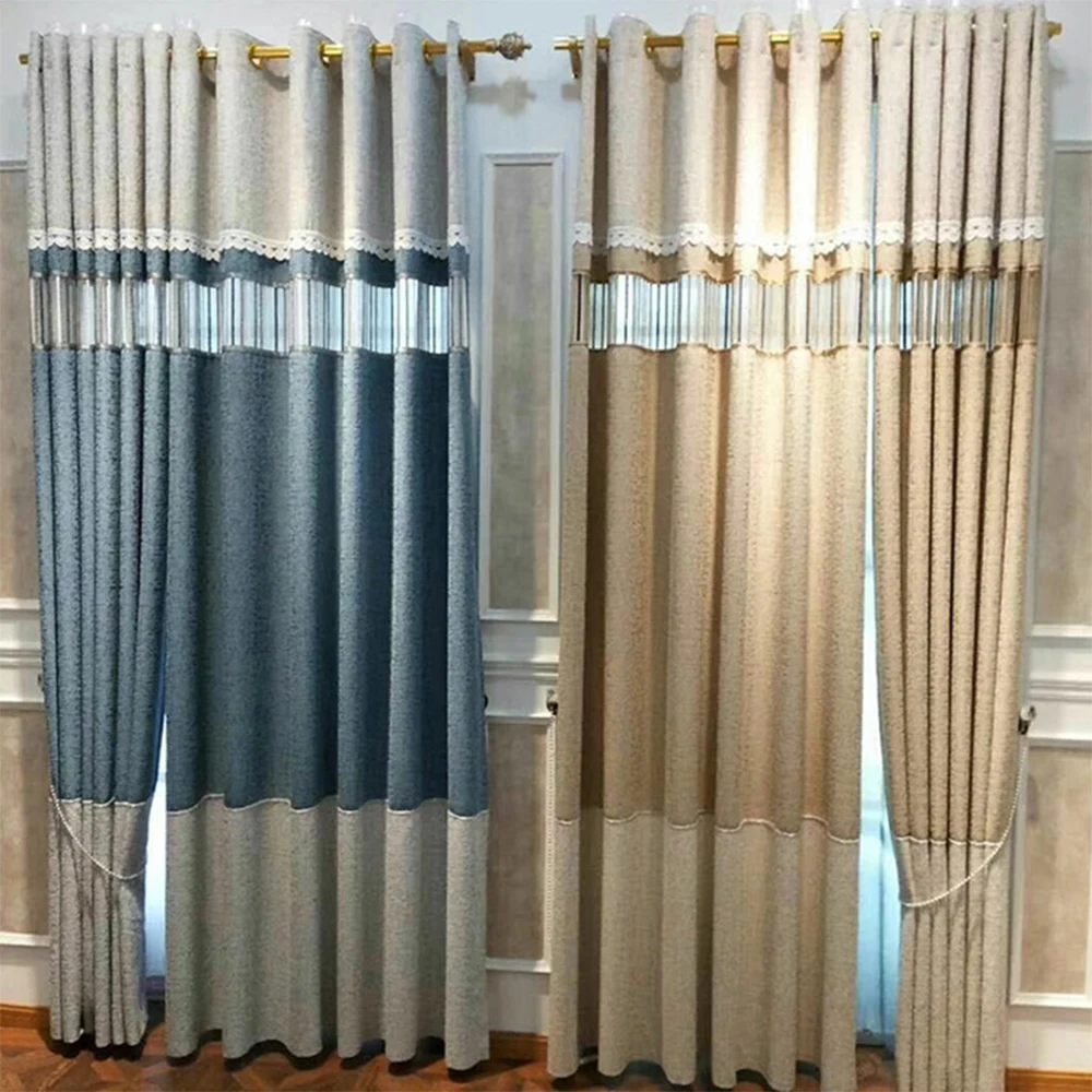 New Simple Elegant Stitching Blue Curtains Luxury Jacquard Design Curtains for Living Room Bedroom Home Textiles