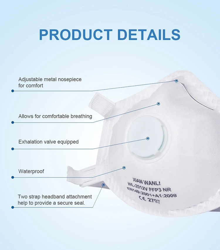 Customized logo FFP3 No Valve Respirator Disposable Mask 5 Layer Face mask dust-proof respirators high protection