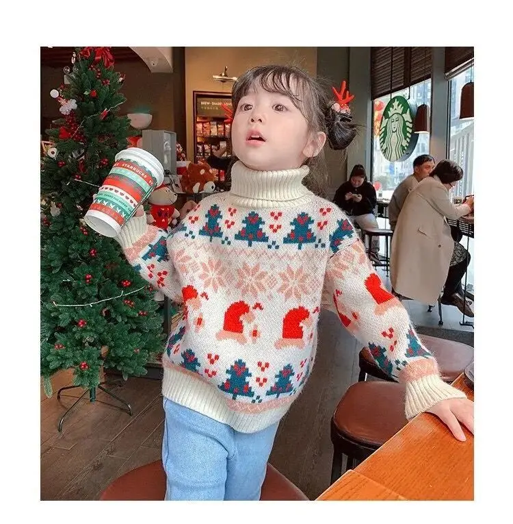 C1 Customs Knitted Children Sweaters Christmas Cartoon Pattern Baby Cardigan Clothes Toddler Tops Sweater For Kids