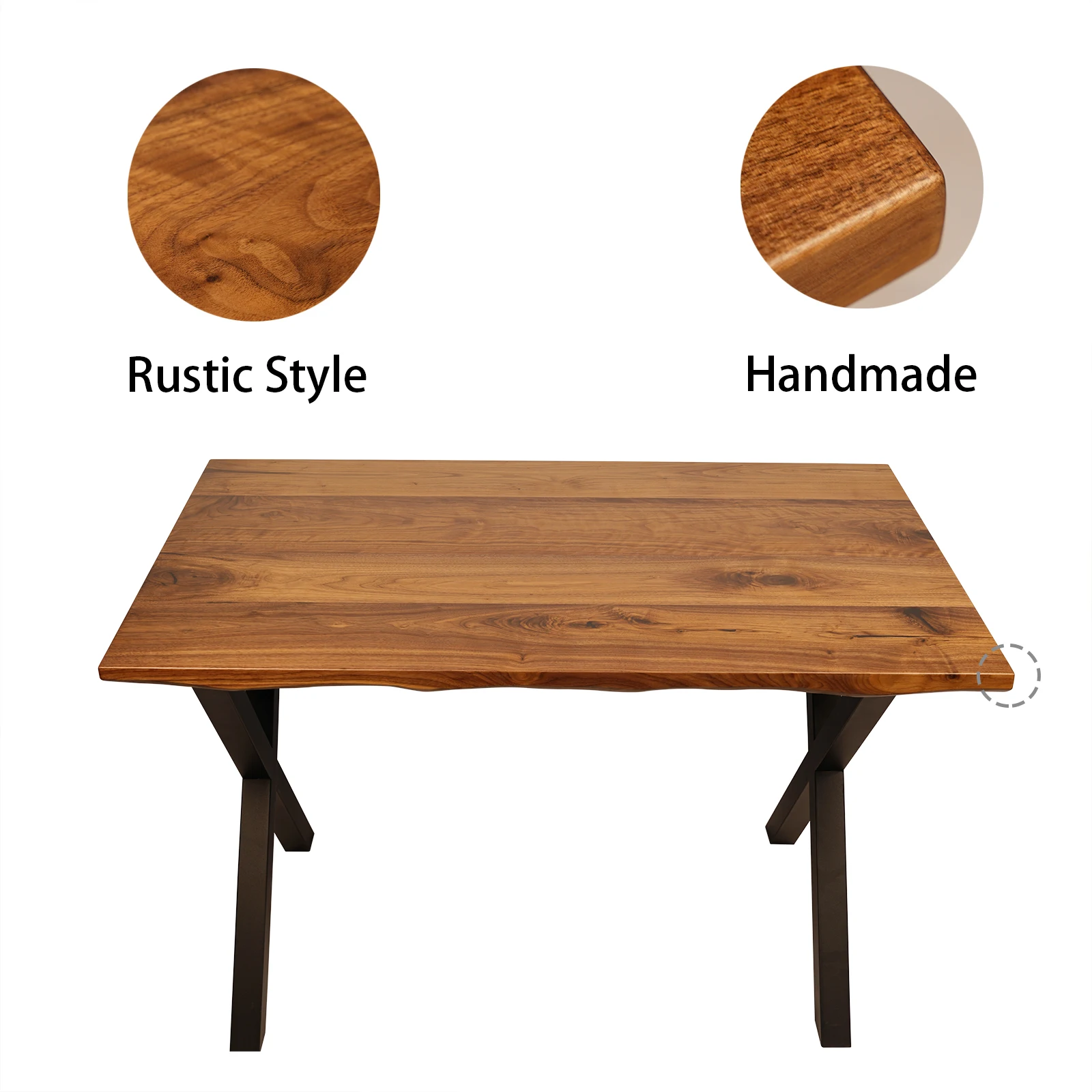 Офисный стол из массива черного ореха с прямой кромкой 30x48x1,75 дюймов с ножками в стиле X