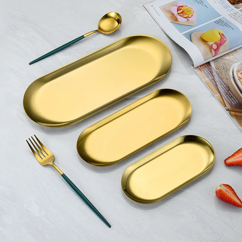 Oval stainless steel tray golden Nordic metal storage silver tray candle aromatherapy tray