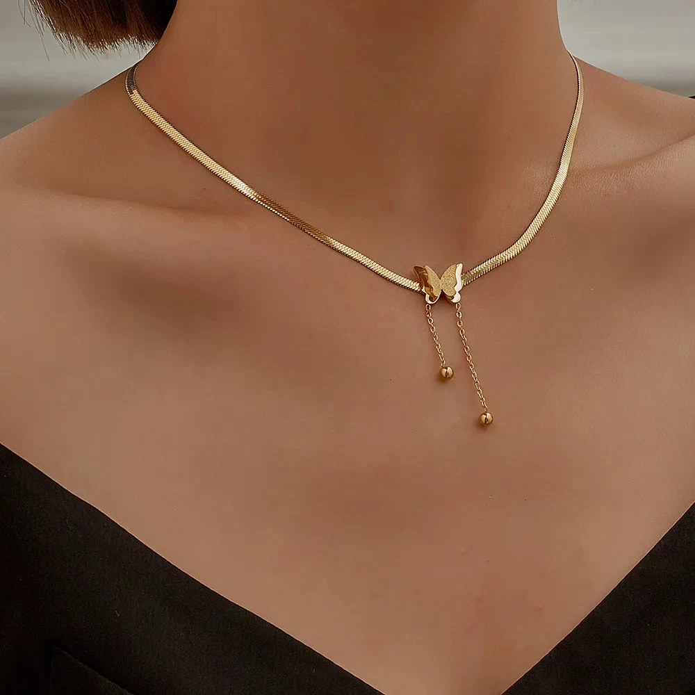 Butterfly Necklace Women Golden Stainless Steel Blade Snake Chains Aesthetic Charms Choker Women jewelry Gift To Mujer