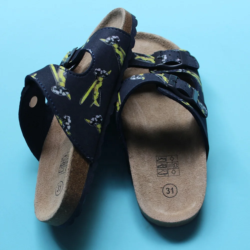 Wholesale Birko-Flor Genuine Leather Birkenstock Sandals Unisex Low Heel Cork Beach Kid Sandal Casual Platform Insole Print