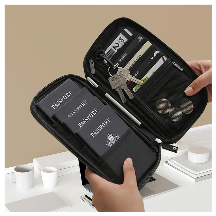 Wholesale Family Travel Portable Multifunction Waterproof Document Organizer Wallet Rfid Blocking Passport Holder Bag
