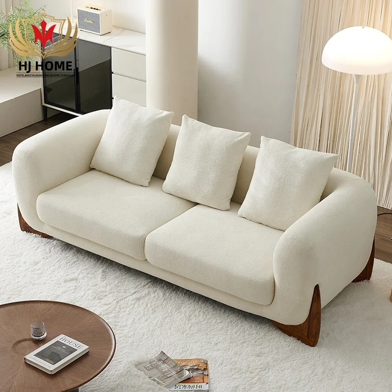 Foshan Furniture Ready Ship Cheap Price Modern 3-Seat Softbay Sofa Living Room Sitting Couch Boucle Fabric White Sofa