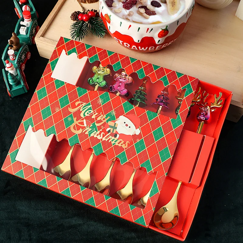 2024 Hot Sale Stainless Steel Tea Spoon Gold Spoon Fork Set 2pcs Christmas Gift Silver Cutlery Set 2pcs Christmas Cutlery Set